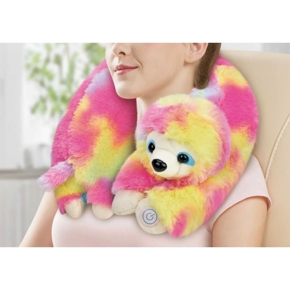 HealthTouch Rainbow Sloth Neck Massager Vibrating Travel Pillow Plush NEW - Picture 8 of 9